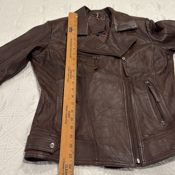 Lambskin woman Brown Leather Moto Jacket size M - Picture 10 of 16